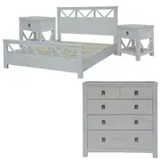 Myer 4pc King Bed Suite Bedside Tallboy Bedroom Furniture Package White Wash