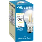 Mirabella LED GLS Filament Edison Screw 8W 1000lm Warm White Globe each