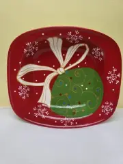 Pier 1 Bow Ornament Snowflakes Serving Bowl Christmas Holiday NEW