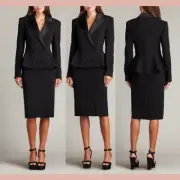 NWT $518 Tadashi Shoji [ XS ] Gilles Peplum Tuxedo Button Dress Black #Q1099