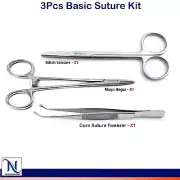 3 Pcs Stich Spencer Scissors Mayo Hegar Surgical Suture Forceps Tweezer Set