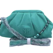 Badgley Mischka wrapped frame vegan leather green crossbody bag chain strap- NWT