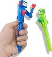 NANYKZ Boxing Pen Robot - （2PCS） with Punching Arm and Crisp Button Sound - Funny and Cool Novelty Pen - Boxing Gifts - Blue/Green Colors - 1.0mm Smooth Writing