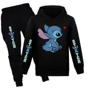 Lilo & Stitch Kids Tracksuit Set Boys Girls Casual Hooded Sweatshirt Joggers Pants Outfit Set Activewear2023 gifts Z Black 13-14 Years