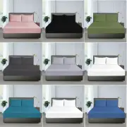 Soft Solid Fitted Sheet+Pillow Cases Super King Size Bed Mattress Protector 3PC