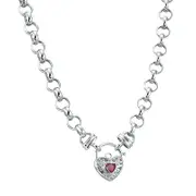 925 Sterling Silver Plated Belcher Chain Necklace with a Red Filigree Locket - USA Made