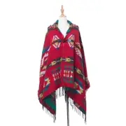 Hooded Open Stitch Loose Coat Big Hat Capes Women Winter Thick Outwear Tibet Classic Printed Tassel Fringe Cloak