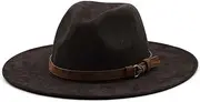 [WOTFIM] Classic Felt Wide Brim Fedora Hats for Women & Men Panama Hat with Belt Buckle Jazz Hat