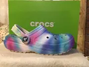 Womens Crocs Classic Fur lined tie Multi Color Tye dye clog Color Size 7