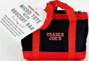 Trader Joe NEW 2 BAGS IN 1 Black w/ Red Limited MICRO TOTE AND GROCERY BAG