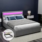 Artiss Bed Frame Double Size RGB LED Lights Platform Beds Grey COLE