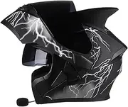 Motorcycle Helmet for Men with Bluetooth Flip-Up Helmet Motorcycle, Modular Helmet with Double Visor ECE Certified Full-Face Helmet, with Built-in Microphone for Automatic Response
