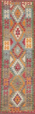 Colorful Kilim Oriental 10 ft Runner Southwestern Flat weave Reversible Rug 3x10