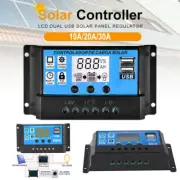 Solar Panel Regulator Charge Controller 10/20/30A Amp 12V/24V Battery Dual USB