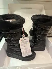 Pajar Kids Toboggan Faux fur-Trim Black Puffer Boots Front Zipper Sz 1 EU 32
