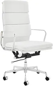 Matt Blatt Eames Replica High Back Soft Pad Leather Office Chair (White/Chrome) - MBEAPOCHWLB