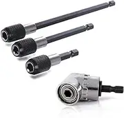 QISF 1/4" Hex Shank 105 Degree Right Angle Driver Angle Extension Power Screwdriver Drill Attachment Socket Adapter Bit + 3pcs Quick Release Magnetic Screwdriver Nut Drill Bit Holder Extension Kit Set