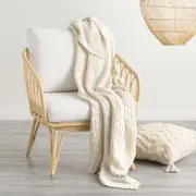 Renee Taylor Lenni 130x170cm Cotton Knitted Sofa Throw Soft Bed Blanket Vapour