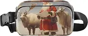 [XYMZR] Christmas Santa Deer Snow Fanny Pack Hip Bag Belt Bag for Women Man Fashion Waist Pack Water-repellent Crossbody Bag for Halloween Costumes Running Hiking Jogging Travel Sport, Multi-colored