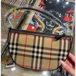 二手正品BURBERRY 博柏利 OLYMPIA 系列 格紋帆布拼皮 手提單肩腋下包 米色 80367281