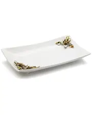Vivience White Porcelain Tray with Gold and White Flower Detail