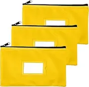 Money Bank Deposit Bag with Zipper | 11x6 inch | Yellow | Durable Leatherette Money Cash Coin Check Wallet Pouch for Men & Women with Framed ID Window and Blank Card | by GIDABRAND (3)