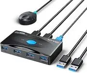 MT-VIKI USB 3.0 Switch 4 Ports KVM Switch for 2 Computer Sharing 4 USB Devices, 5Gbps Highspeed, 2 in 4 Out USB Swithcher Selector for Mouse, Keyboard, Scanner, Printer with 2 pcs USB Cable A to A