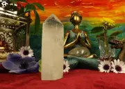 Clear + White Quartz Crystal Polished Point Alter Tower 349g G15