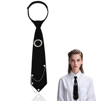 Womens Tie, Black Clip on Ties for Women with Artificial Pearl Black,gold,white