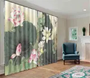 Lotus Leaf And Flower 3D Curtain Blockout Photo Printing Curtains Drape Fabric