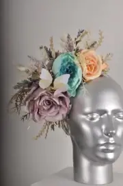 Purple Lilac Teal Peach Cream Rose Peony Butterfly Floral Flower crown Fascin...