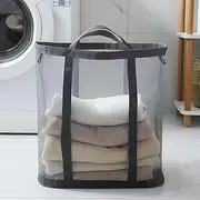 Foldable Mesh Laundry Hamper Bag with Handles - Breathable Collapsible Clothes & Toy Storage Basket for Bathroom, Bedroom, Beach, Travel (Grey)