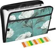 White Vintage Peony Flowers File Folder Expanding 13 Pockets A4 Letter Size Expandable File Jackets with Zipper Closure Expanding Hanging File Folder for Office