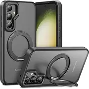 [Jarttarn] Case Compatible with Samsung Galaxy S23 FE, S23 FE 5G Phone Case with Magnetic Stand Hard Frosted Back Shockproof for S23 FE 6.4" Cover with 360° Rotatable Adjustable Ring Kickstand (Black)
