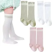 [IYOU] 3 Pairs Baby Socks for Summer Toddler Knee Socks Breathable Long Socks for Spring Summer 1-3T, White, 1-3 Years