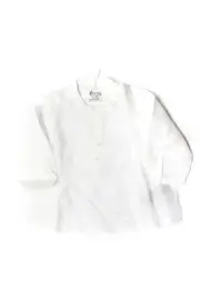 Bonpoint Boys 3/4 Sleeve Half Button Collarless Shirt White Linen Size 3 Months