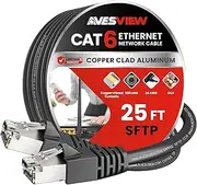 CAT 6 Shielded Ethernet Cable 25 FT, Indoor High-Speed (SFTP) 10Gbps Snagless Shielded 25FT Ethernet Cable for Internet, Router, Computer, PlayStation, Xbox, POE Camera, Printer - Black