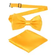 Bow Tie for Men, Adjustable Bow Ties with Pocket Square(Gold)