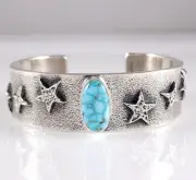 Kevin Yazzie Navajo Stars Kingman Turquoise Bracelet Sterling Silver Handmade