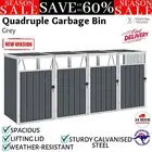 Quadruple Wheelie Bin Shed Outdoor Garden Waste Rubbish Bins Storage Cover- Grey