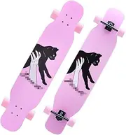 Sports Longboard Skateboard, 42.5" 8-Layer A-Level Maple Double-up Black Cat Pattern Colored Sand Dance Board for Beginner Girls