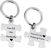 [Uloveido] Stainless Couples Keychains Set Puzzle Matching Commemorative Anniversary Keyrings for Women and Men