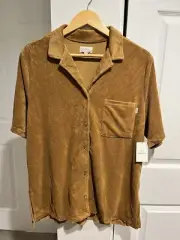 Brixton Women's Cozy Soft Short Sleeve Button Up Camel Color Size Large-#744