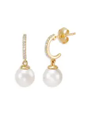 Bloomingdale's Fine Collection Cultured Freshwater Pearl & Diamond J Hoop Earrings in 14K Yellow Gold