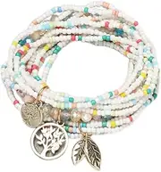[Generic] Handmade Bohemian Crystal Seed Bead Multilayer Stretch Bracelets Set, Boho Multicolor Beaded Stackable Elastic Bracelets, Colorful Sea Beach Holiday Jewelry for Women Teen