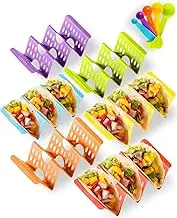 Premium Taco Holder Stand, Colorful Large Taco Holders Set of 6 or 4, Taco Stands for 3 Tacos for Soft/Hard Shells, Street Taco Rack with Plates & Tray, Dishwasher & Microwave Safe