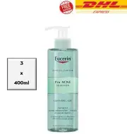 3 x EUCERIN Pro ACNE Solution Cleansing Gel 400ml Eliminates Excess Sebum