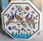 18" Octagon White Marble Table Console Bar Peacock Design Marquetry Arts Decors