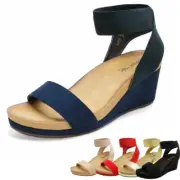 Women Elastic Ankle Strap Open Toe Platform Wedge Sandals Platform Shoes