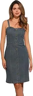 [Allegra K] Button Down Denim Dress for Women's Sleeveless Sweetheart Neck Jeans Dresses